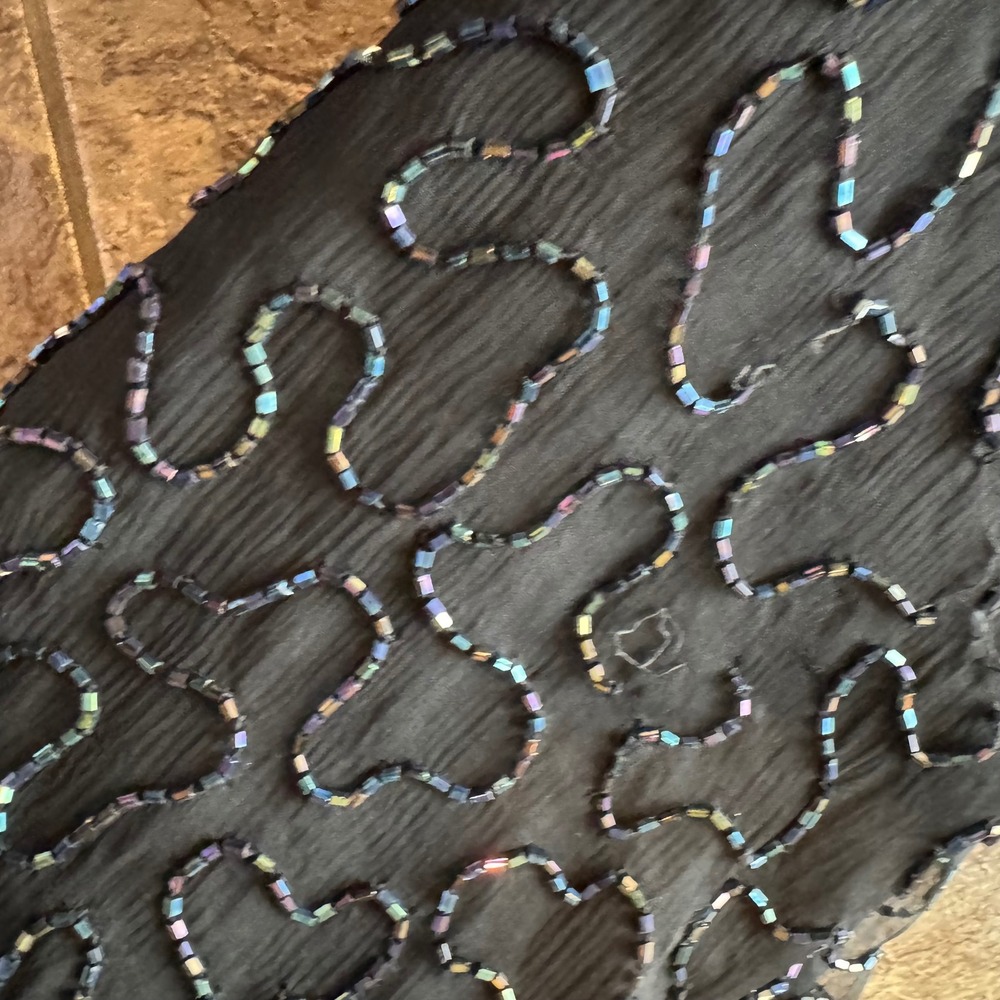 Vintage Beaded Whimsigoth Silk Maxi Dress Black Silver Iridescent Formal Gown - Picture 15 of 16